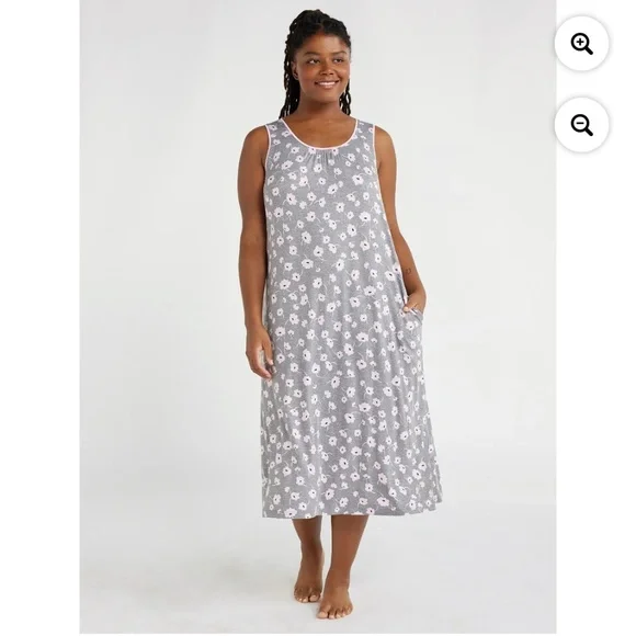 Joyspun Women’s Gray Floral Midi Chemise Size 3X NEW - Picture 1 of 10